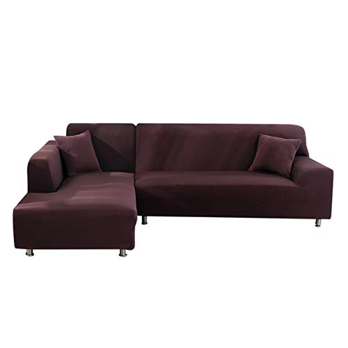 JIAN YA NA Stretch Sofabezüge Polyester Spandex Stoff Slipcover 2ST Polyester-Gewebe Stretch Slipcovers + 2St Kissenbezüge für Sectional Sofa L-Form Couch (Café)