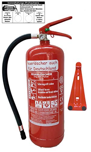 Feuerlöscher 6kg ABC Pulverlöscher mit Manometer EN 3 , Prüfnachweis mit Jahresmarke , Messingarmatur Sicherheitsventil , ( Ohne Kunststoffstandfuß mit Wandhalter mit Prüfnachweis U. Jahresmarke )