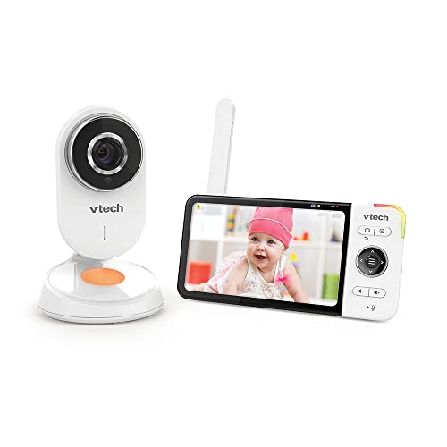 Vtech - BM818 – Babyphone Video Wide View HD – Display 5 Zoll Ultra flach HD – Nachtlicht und Wiegenlieder 720p – Version FR