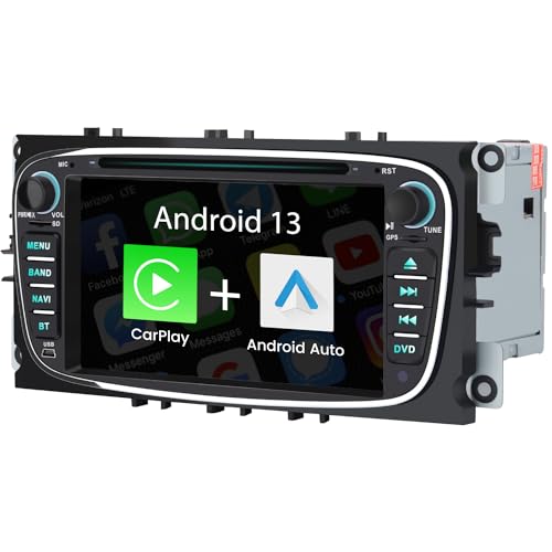 AWESAFE Autoradio Android 13 für Ford Focus Mondeo S-Max C-Max Galaxy, 2GB+32GB, unterstützt DAB WLAN Bluetooth CD DVD Doppel Din Radio mit 7 Zoll Bildschirm - Schwarz