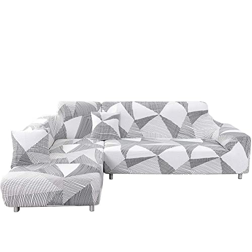 Sofabezug L-Form-Stretch Spandex Polyester Stoff Sofa überzug Stretch Sofabezüge + 2pcs Kissenbezüge für Schnittsofa(Pinted 01)