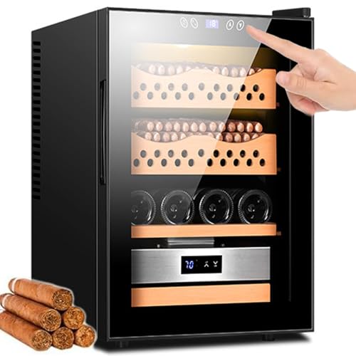 Qiang 50 l intelligenter Humidorschrank für Zigarren,Zedernholzfutter,Temperaturkühlbereich 11-18°C,Feuchtigkeitsregulierungsbereich 60-80%,3+1 Schubladen mit großem Fassungsvermögen,TypeB