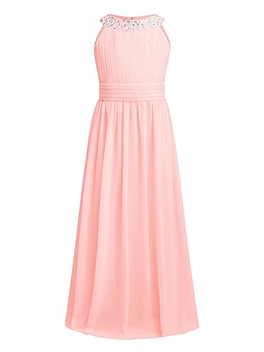 CHICTRY Mädchen Kleider Prinzessin Kleid Hochzeit festlich Lange Partykleid Abendkleid Festkleid Blumenmädchenkleid Gr. 104 116 128 140 152 164 Perle Rosa 164