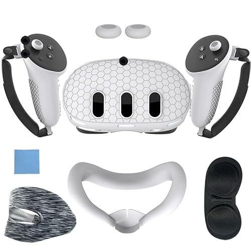 AZURAOKEY 7-teiliges Set VR-Zubehör für Meta Quest 3 Controller-Griffe, Gesichtsabdeckung, weiche Schutzhülle, VR-Frontschalenschutz, Silikon-Controller-Griffe-Abdeckung