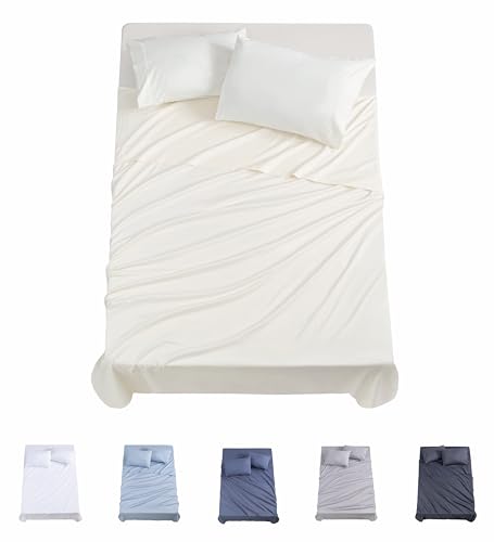 Todocama 4-teiliges Bettwäsche-Set, 3001, Spannbettlaken, Bettlaken, 2 Kissenbezüge, 50 x 80 cm, für Bett 150 x 190/200 cm, Beige