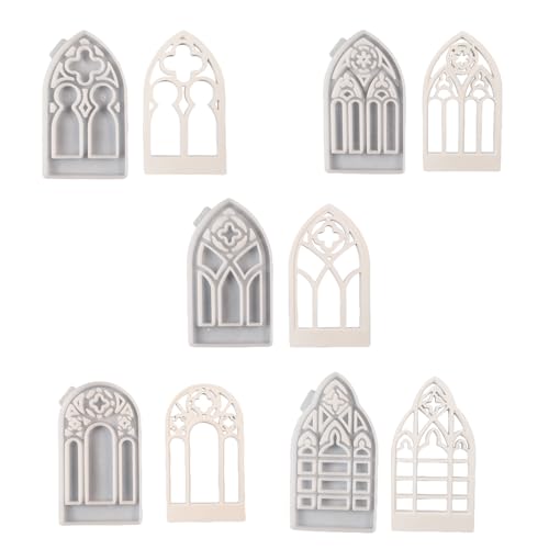 LUOFENG 5 stücke Gothic Haus Kerzenhalter Silikon Formen Haus Form Leuchter Harz Formen DIY Gussformen für Beton