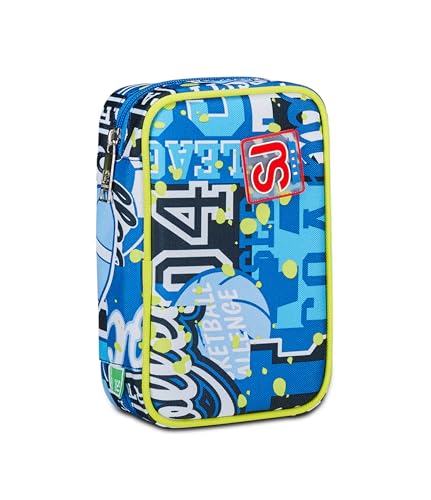 SJ Gang Federmäppchen Speed Case, Blau, Stiftehalter mit abnehmbarem Fach und Stiften, Bleistiften, Farben, Zubehör Rucksack, Grundschule, Medium, Kinder, blau, Taglia Unica, Modern