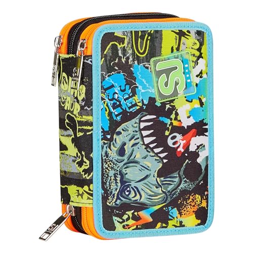 SJ Gang Schulmäppchen mit 3 Reißverschlüssen, Schwarz, Grün, RexMe, Dreifachfach mit Stiften, Bleistiften, Farben, Zubehör Rucksack, Grundschule, Medium, Kinder, grün, Taglia Unica, Modern