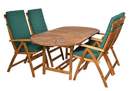 Rattanland | Bristol Gartenmöbel Set mit 4 Ascot Stühlen - exotisches Holz, Akazie FSC-Zertifikat (grüne Kissen), (153-195) x 90 72 cm, BGS