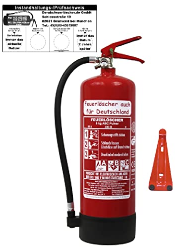 NEU 6 kg ABC Pulver Feuerlöscher DIN EN 3 GS + Standfuß + Wandhalter + Manometer 43 A, 233 B, C = 12 LE Pulverlöscher