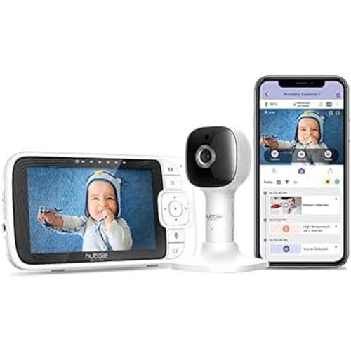 Hubble Connected Nursery Pal Cloud Babyphone mit Kamera, 5-Zoll-Bildschirm, 7-Farben-Nachtlicht, Infrarot-Nachtsicht, Zwei-Wege-Gespräch, Raumtemperatursensor und Smartphone-App