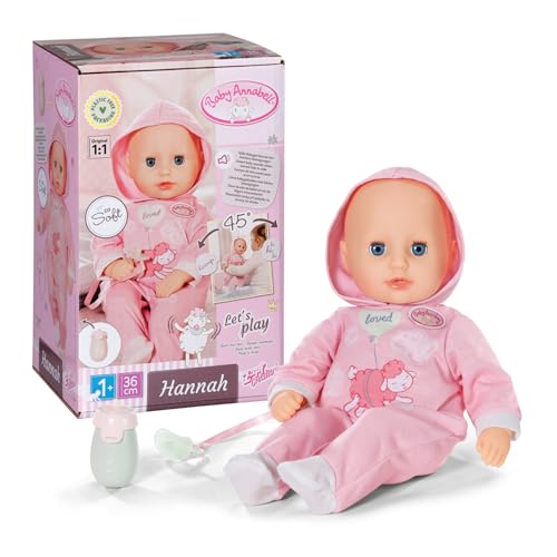 Baby Annabell Hannah Spiel mit Mir, Babypuppe mit 5 Funktionen, weichem Stoffkörper und Accessoires, 36cm große Puppe, für Kinder ab 1 Jahr, 710692 Zapf Creation