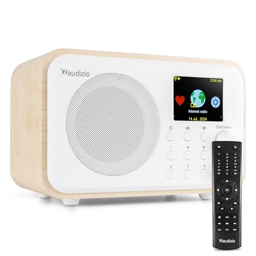 Audizio Vicenza Internetradio WiFi mit Akku, Küchenradio, DAB+ Radio - Musikstreaming, FM-Radio, Bluetooth 5.0, TFT-Farbdisplay 2.4", Akkulaufzeit 10 h, USB Ladekabel - Weiß