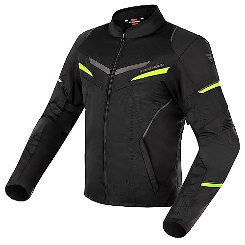 REBELHORN Flux Motorradjacke Herren | Abnehmbare L-XTR Membran | Ellenbogen und Schulterprotektoren Stufe 2 | Mesh-Belüftung Einsätze | Reflektierende Elemente