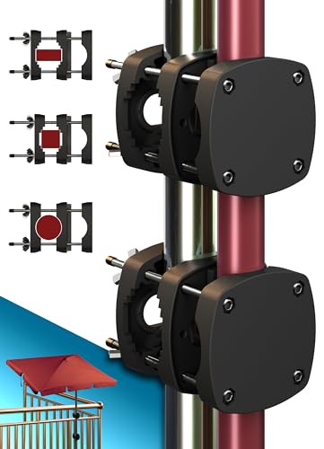 4smile Sonnenschirmhalter Balkongeländer SunnyBoy - 2er Set, Schwarz - Sonnenschirm Halterung Balkon, flexibel verwendbar - Schirmhalterung Balkongeländer ersetzt Sonnenschirmständer Balkon