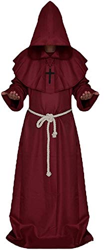 chuangminghangqi Mönch Robe Prister Gewand Mittelalter - Kostüm Renaissance Priester Robe Halloween Cosplay (S, Rot)