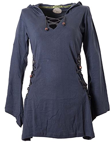 Vishes - Alternative Bekleidung - Elfenkleid mit Zipfelkapuze und Bändern zum Schnüren grau 48 (2XL)