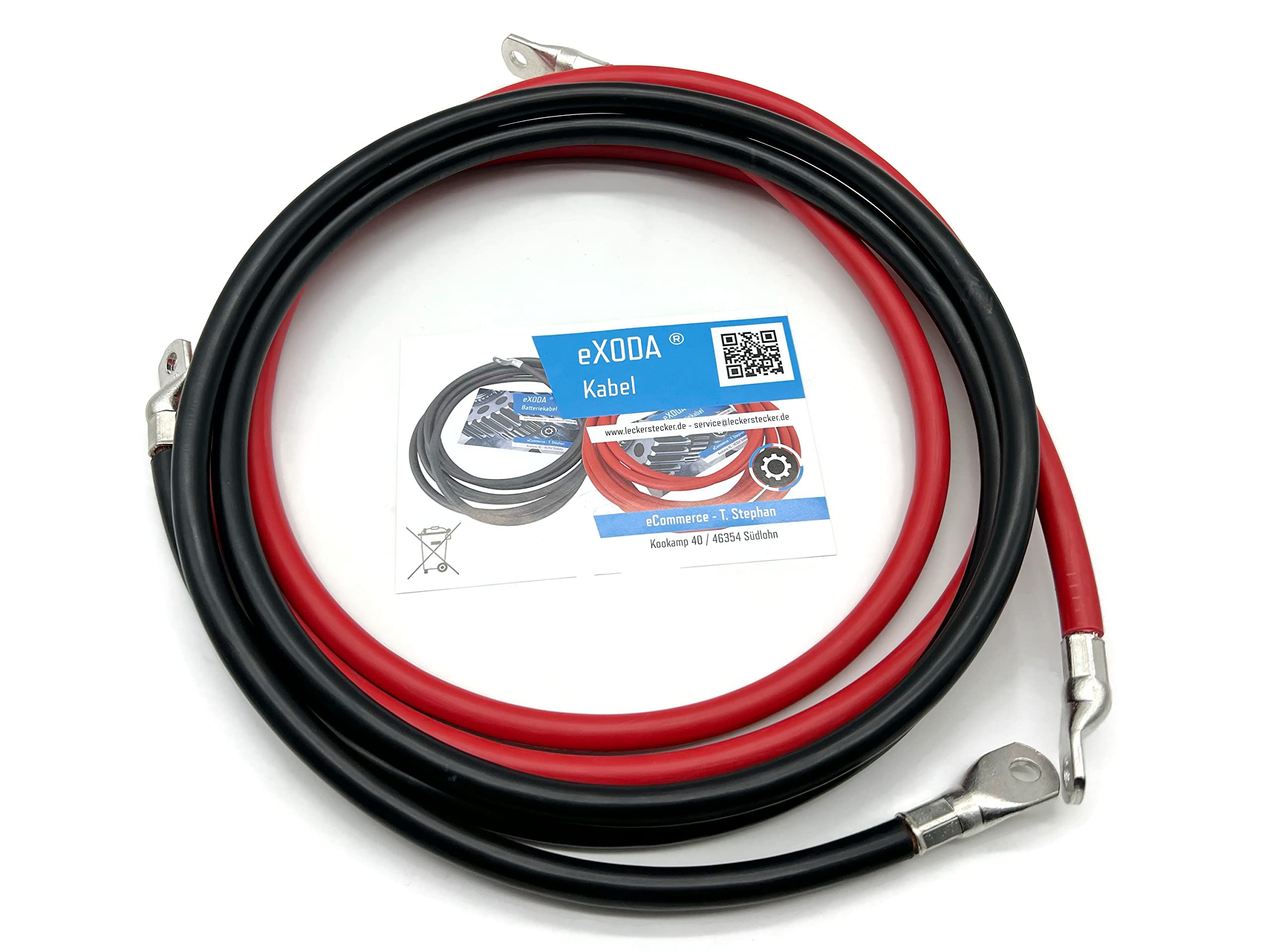 eXODA Batteriekabel Set 50 mm² 200cm mit Kabelschuhen M8 Rot und Schwarz