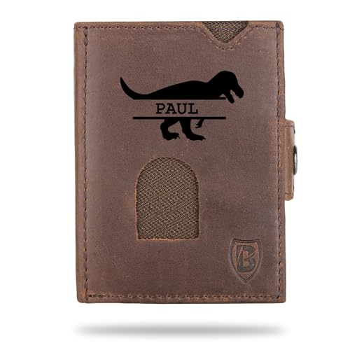 Personalisiertes Kartenetui für 6-8 Karten - Mini Wallet mit RFID-Schutz für Herren / Damen - Personalisierter Echtleder Kreditkartenhalter - Slim Portmonee Geldbeutel - Credit Card Holder-Tobacco