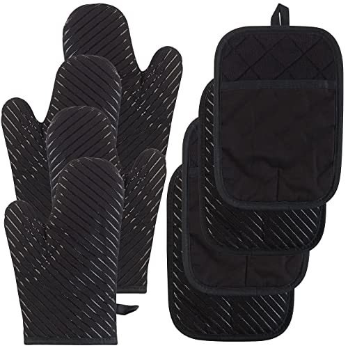 Rosenstein & Söhne Topflappen Handschuhe: 8er-Set Silikon-Anti-Rutsch-Ofenhandschuhe & XL-Topflappen, bis 240 °C (Ofenhandschuh Paar, Topfhandschuh Set)