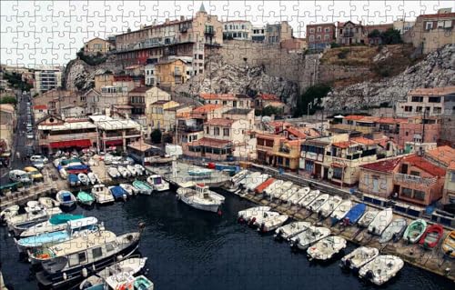 GUOHLOZ Puzzles 1000 Teile Erwachsene Puzzles für Erwachsene Herausforderung Spielzeug 1000 Teile Puzzles für Erwachsene Kinder Frankreich, Boote, Hafen, Marseille, 75x50cm