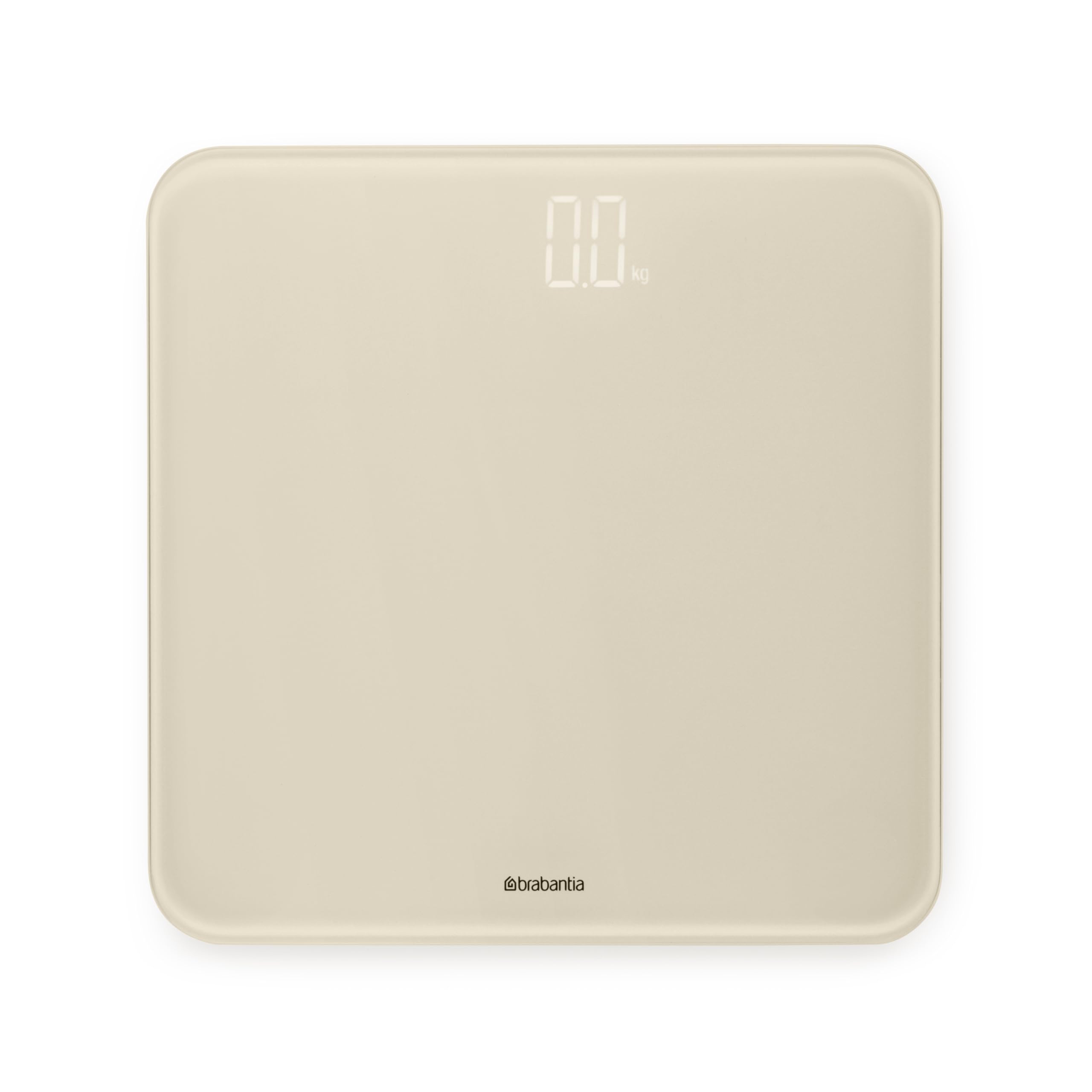 Brabantia - ReNew Digitale Badezimmerwaage - Batteriebetrieben - Glaswaage wiegt bis zu 180kg - Genaues System - Weiche, Rutschfeste Füße - 4x AAA-Batterien enthalten - Soft Beige - 30 x 30 cm