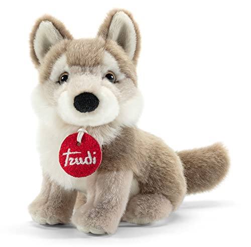 trudi 52207 Trudini Plüschtier Wolf ca. 16 cm, Größe XS, Flauschiges Stofftier mit weichen Materialien, Plüschfigur mit liebevollen Details, waschbar, Kuscheltier für Kinder und Babys, Braun