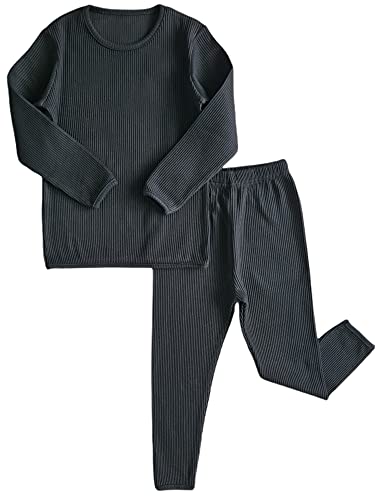 DreamBuy 20 Farben Gerippter Pyjama/Trainingsanzug/Loungewear Unisex Jungen und Mädchen Pyjamas Babykleidung Pyjamas für Frauen und Herren Pyjamas (XL, Schwarz)