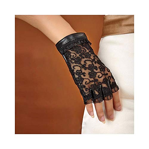 Lederhandschuhe Halbfingerhandschuhe Damen Dünnschliff Sonnenschutzspitze Atmungsaktiv Sommer Driving Lederhandschuhe (Color : Black, Size : M)