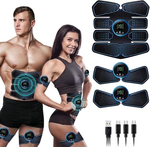 WARDBES EMS Bauchtrainer Trainingsgerät, EMS Elektrische Muskelstimulation, USB Wiederaufladbar Bauchmuskeln Stimulationsgerät 8 Modi & 19 Intensitäten für Bauch, Arm, Hips, Bein, Männer & Frauen