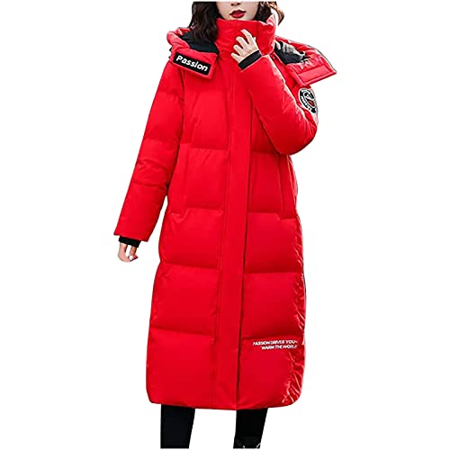 RKaixuni Damen-Winter-Daunenmäntel, warm, gesteppt, leicht, Jacke, lang, Parkas, Windbreaker, Anoraks, Oberbekleidung, rot, 46