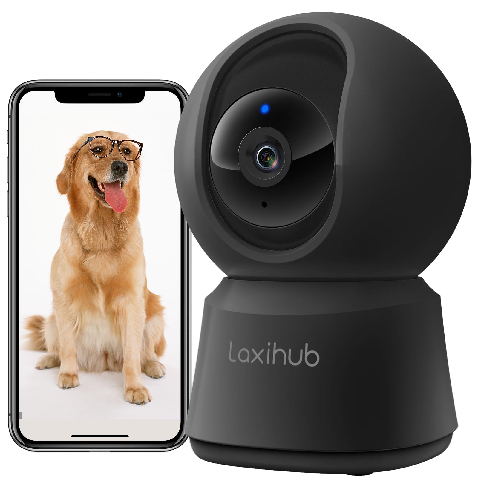 LAXIHUB Haustierkamera Hundekamera, 5MP/2K+ Indoor Home Camera Surveillance 2,4G WiFi Kamera, 10m Nachtsicht, 2-Wege-Audio, Bewegungsgeräuscherkennung, Kompatibel mit Alexa & Onvif, P2F