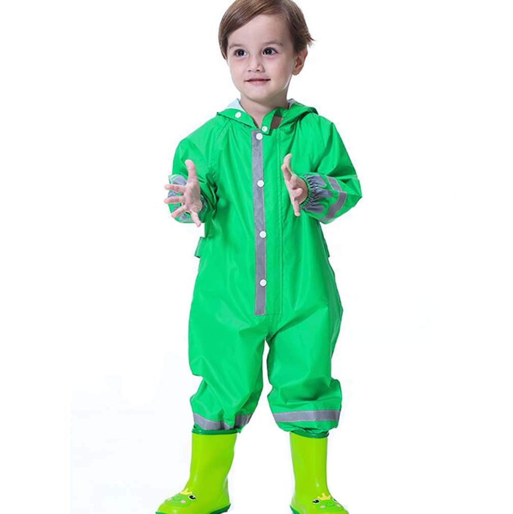 mama stadt Kinder Regenoverall Jungen Mädchen Regenanzug Reflektierender Regenmantel 100% Wasserdicht Regenfest Regenjacke Regen Overall, Frosch Grün/L (6-8 Jahre)