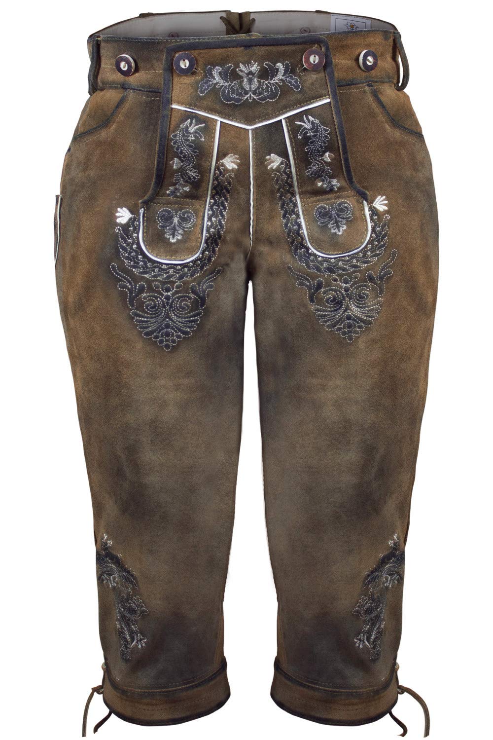 Edelnice Trachtenmode Bayerische Traditionelle Kniebund Damen Lederhose Gina inkl. Hosenträger Gr. 32-48 (34)