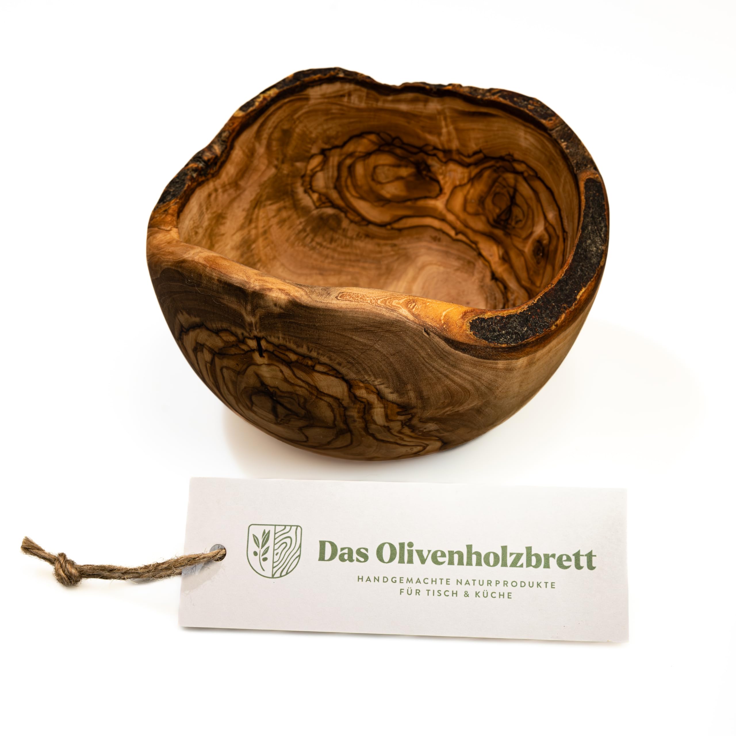 das Olivenholzbrett® Knabberschale aus Olivenholz rund, Holzschale im Naturschnitt, Schale aus Holz, Obstschale,18cm