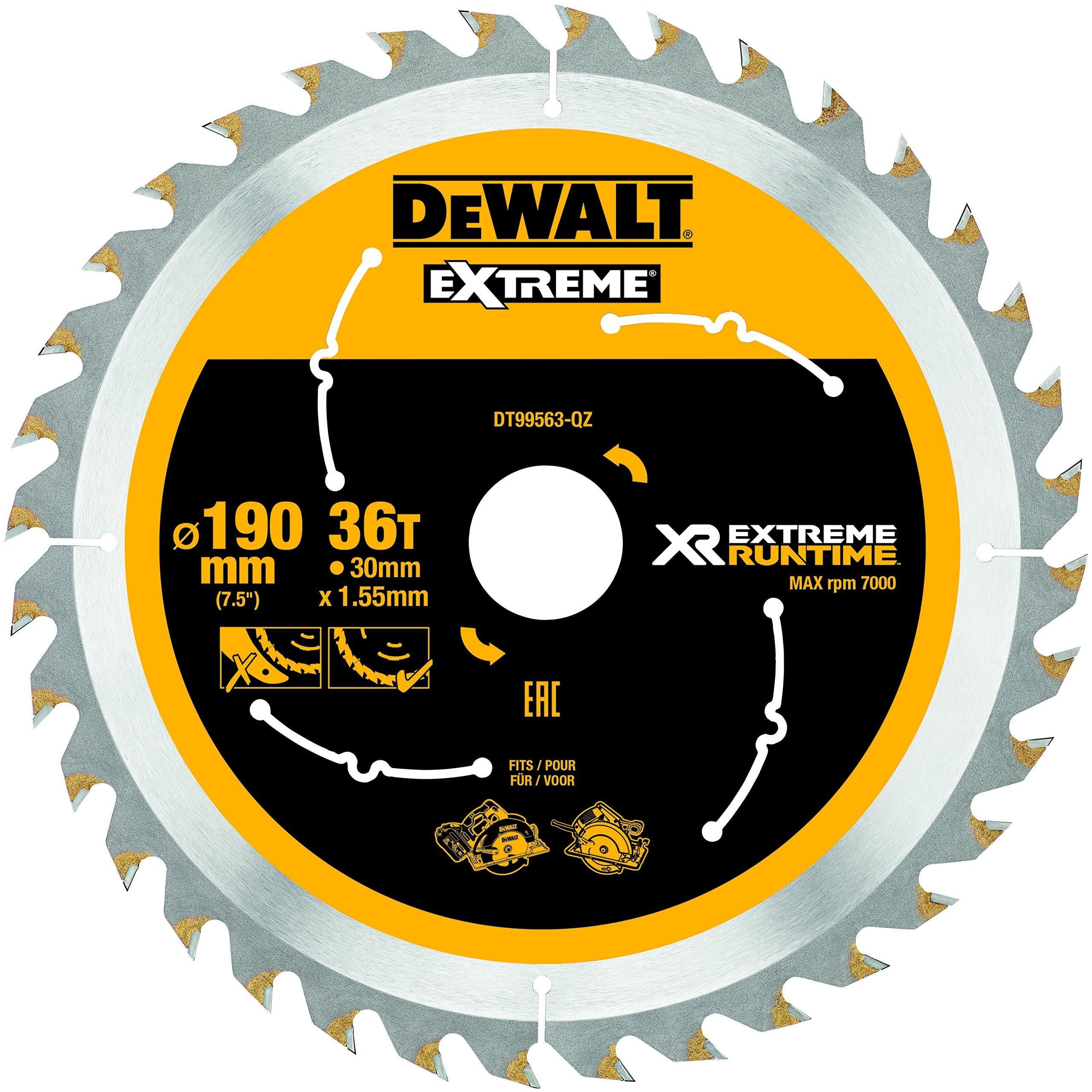 DeWalt DT99563-QZ - Hojas para Sierra Circular portátil XR EXTREME RUNTIME 190mm x 30mm 36D