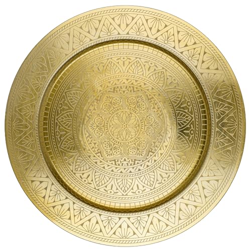 Marrakesch Orientalische Boho Deko Tablett Serviertablett aus Metall 50 cm | Kerzentablett Manar in Gold als Tischdeko für Küche & Wohnzimmer | Vintage Frühstückstablett rund für Schlafzimmer