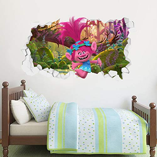 Beautiful Game Trolls Movie Wandaufkleber, Motiv: Mohnblumenwald, Abenteuer, gebrochenes Wandbild, Vinyl, 90 cm