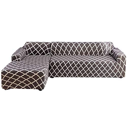 Jianyana L-Form-Stretch Sofabezüge Polyester Spandex Stoff Slipcover 2ST Polyester-Gewebe Stretch Slipcovers + 2pcs Kissenbezüge für modernes Schnittsofa