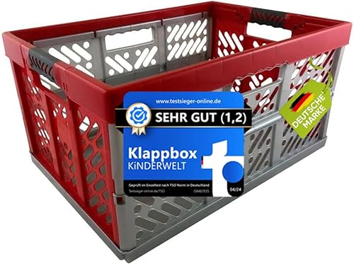 KiNDERWELT Robuste Profi - Klappbox 45 L bis 50 kg - Faltbox, Kiste, Korb zur Aufbewahrung, Transport - rot/silber