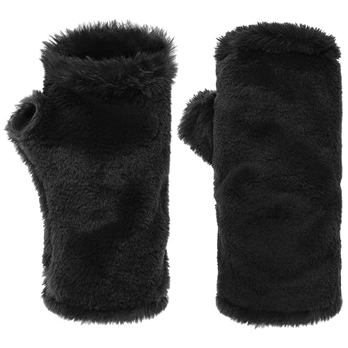 McBURN Faux Fur Stulpen Pulswärmer Fingerlose Handschuhe Damen - Made in Italy Herbst-Winter - One Size schwarz