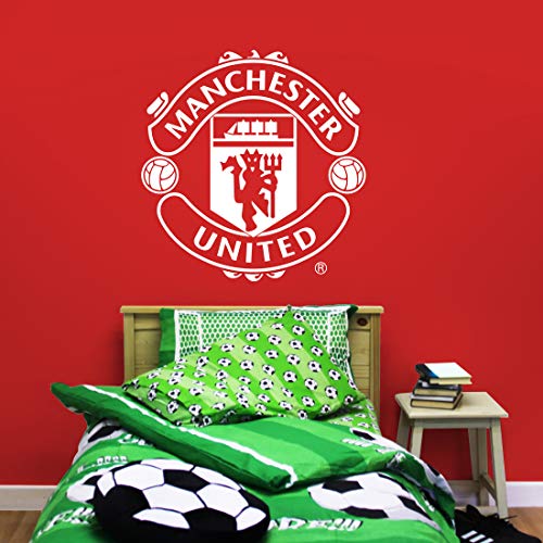 Beautiful Game Manchester United Football Club Offizieller (einfarbig) Wappen-Aufkleber + Manchester United Logo-Aufkleber-Set, Vinyl-Posterdruck, Wandbild (weiß, 60 cm)