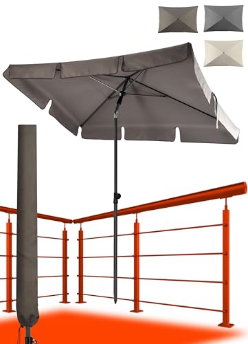 4smile Sonnenschirm + Sonnenschirm Schutzhülle - SET, Taupe - UV50+ Sonnenschirm rechteckig 200x125cm als Sonnenschutz Balkon - Balkonschirm höhenverstellbar, Knickfunktion