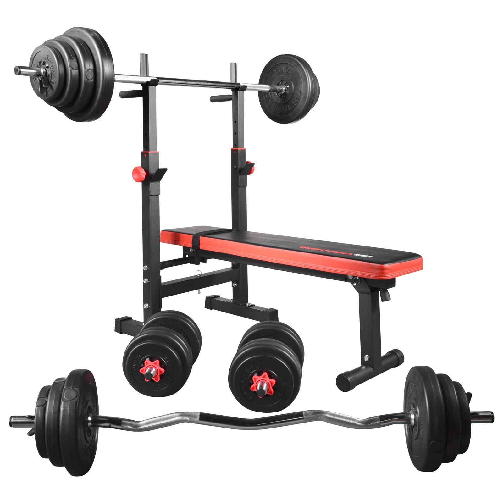 TrainHard Multi Hantelbank Blackcombo klappbar mit Lang-, Curl- und Kurzhantelstange und 150kg Hantelscheiben