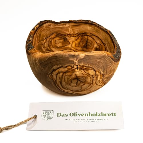 das Olivenholzbrett Knabberschale aus Olivenholz rund, Holzschale im Naturschnitt, Brotschale aus Holz, Obstschale, 16cm