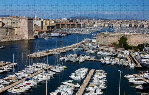 GUOHLOZ 1000-teilige Puzzles für Erwachsene, große herausfordernde Mini-Puzzle, schwierige Puzzles 1000 Teile, Geschenk für Geburtstag Heimdekoration Frankreich, Boote, Liegeplätze, 75x50cm