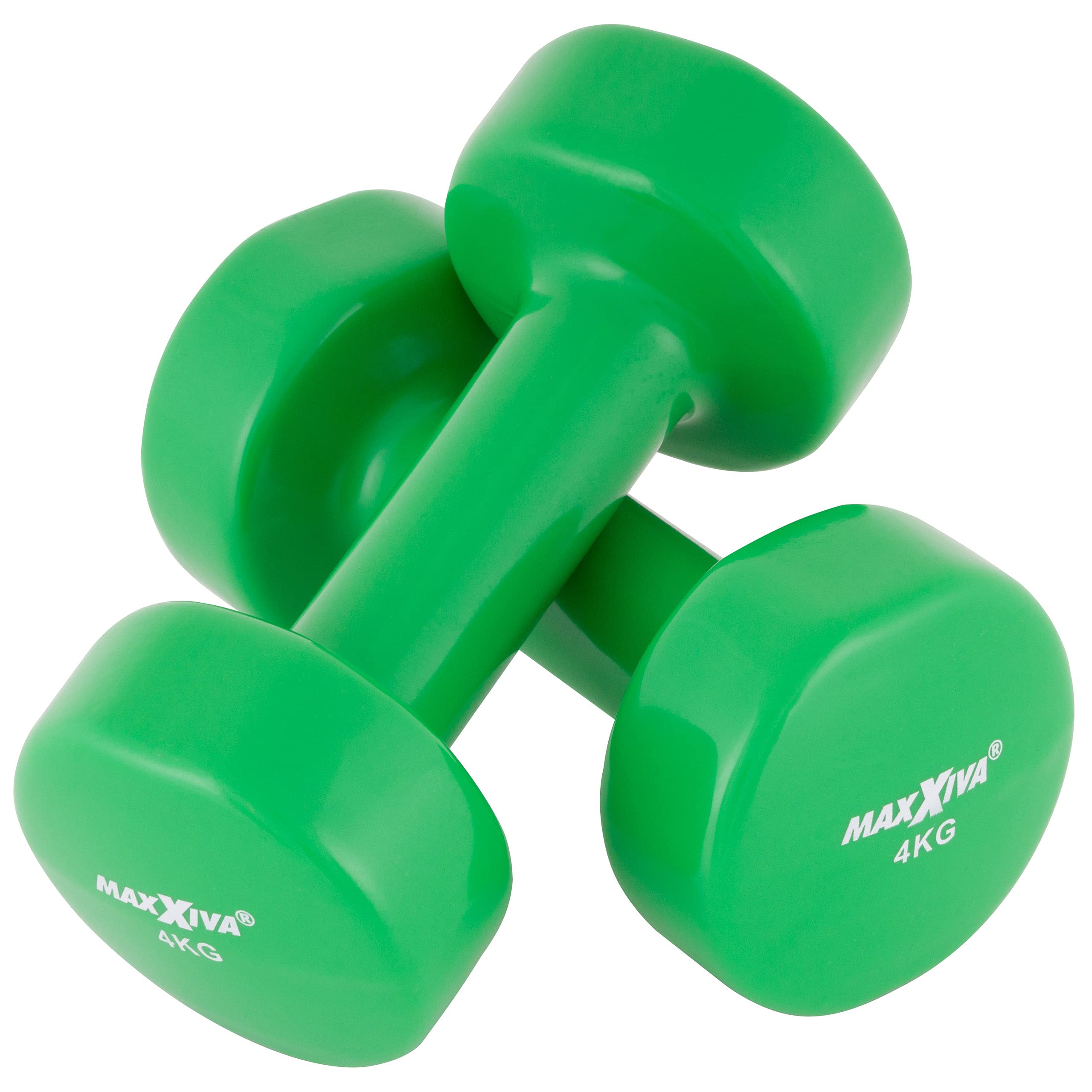 MAXXIVA Hantelset Kurzhanteln Vinyl Stahlkern Fausthanteln Gymnastikhanteln Sport Krafttraining Fitness Gewicht Farbe wählbar (grün (2 x 4 kg))