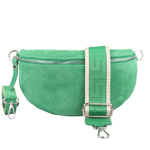 BLADE Bauchtasche Damen, Handgemachte Wildledertasche, Crossbody Bag, Gürteltasche Echtes Leder mit 2 abnehmbaren/verstellbaren breiten Gürteln, Umhängetasche aus Italien, Geschenk für Sie -Grün