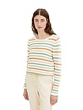 TOM TAILOR Damen Basic Strickpullover aus Bio-Baumwolle, 31604 - Orange Green Multicolor Stripe, XXXL