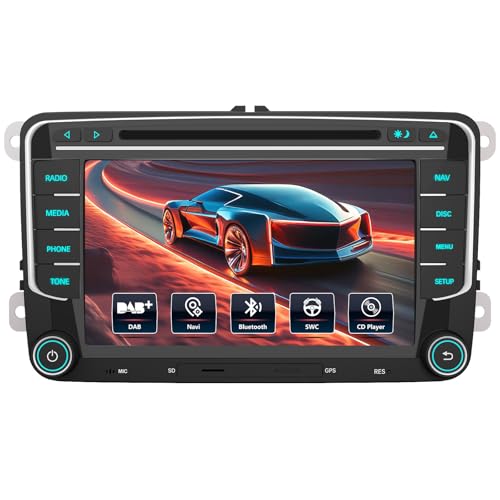 AWESAFE DAB+ Radio für VW Golf 5 Golf 6 Skoda Seat, mit Navi CD-Laufwerk Bluetooth Mirrorlink Lenkradfernbedienung 7 Zoll Bildschirm 2 Din Autoradio